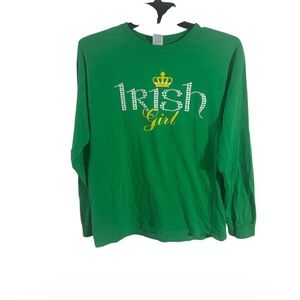 Gildan Green Long Sleeve Tee with Irish Girl Print